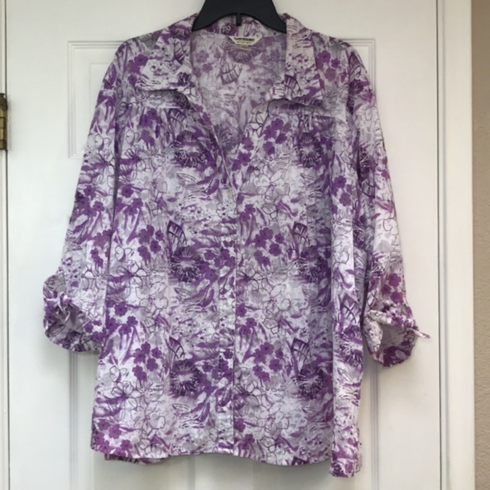Tantrums Collared #/4" Sleeve Button Front Top-Size 2XL